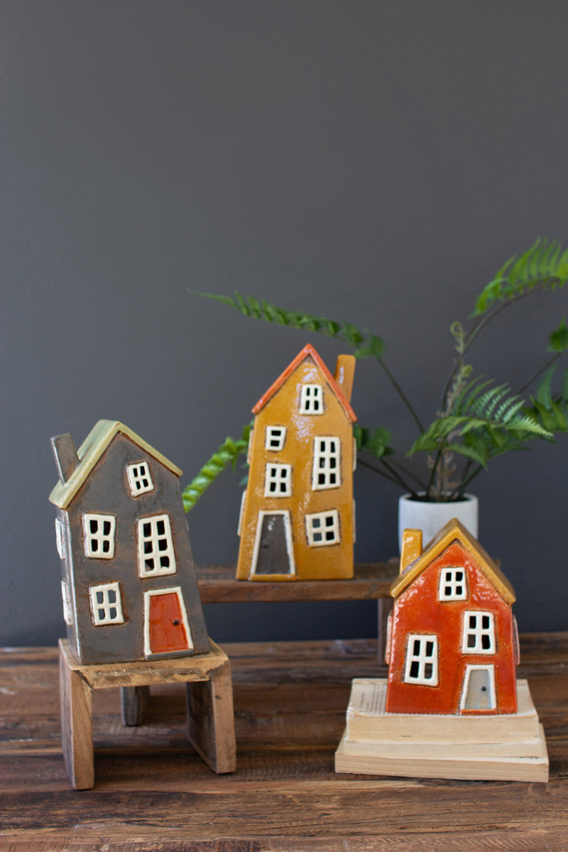 Set of 3 Wonky Ceramic Houses