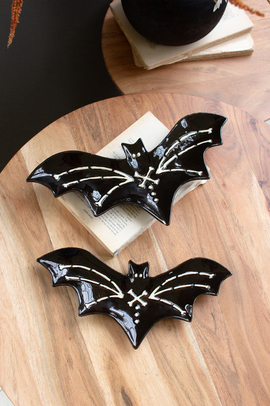 Set of 2 Nesting Ceramic Bat Serving Platters