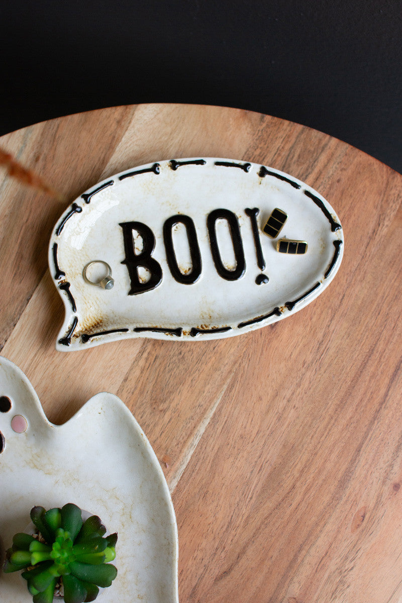 Set of 2 Ceramic Boo and Ghost Serving Platters