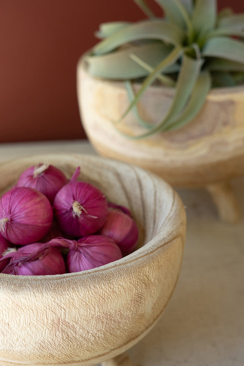 Set of 2 Carved Wooden Bowls with Three Legs