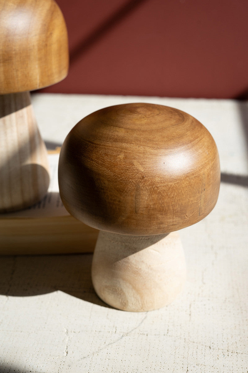 Set of 2 Carved Wooden Mushrooms