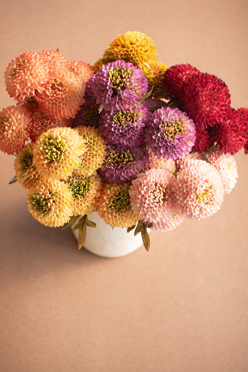 Bundle of 7 Artificial Mustard Ball Dahlias