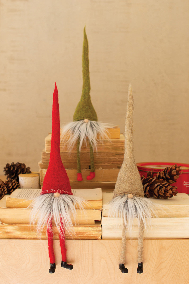 SET OF THREE FELT CHRISTMAS GNOME SHELF SITTERS