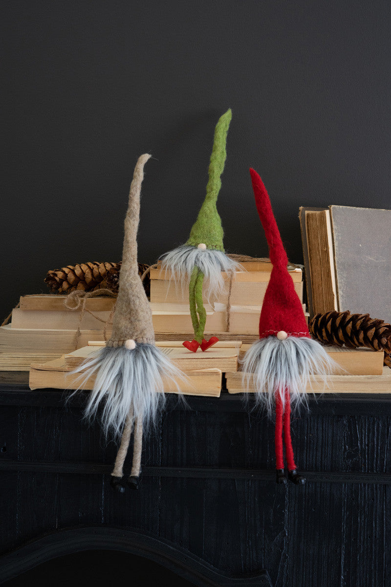 SET OF THREE FELT CHRISTMAS GNOME SHELF SITTERS