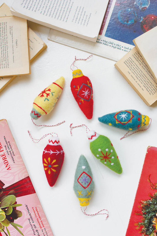 SET OF SIX FELT CHRISTMAS ORNAMENTS