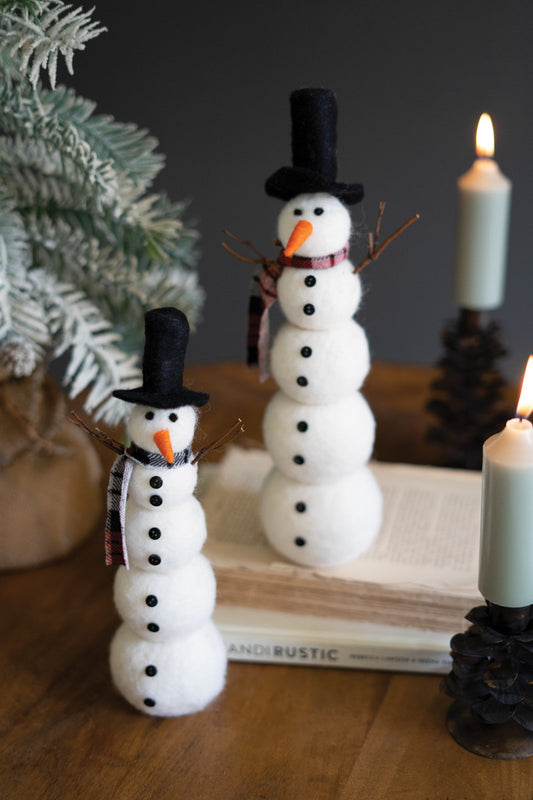 SET OF TWO FELT SNOWMEN