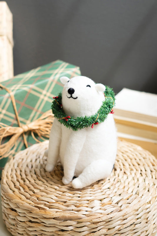 Lighted Felt Christmas Polar Bear