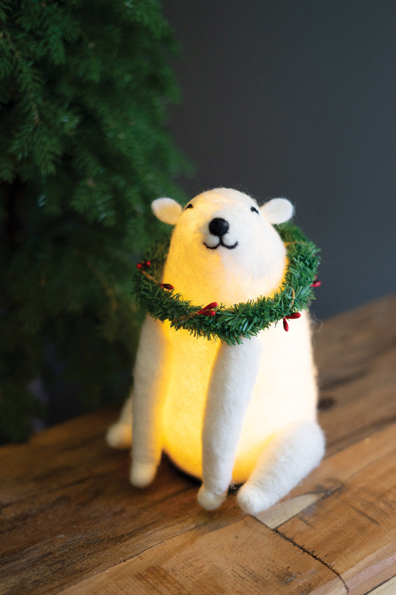 Lighted Felt Christmas Polar Bear