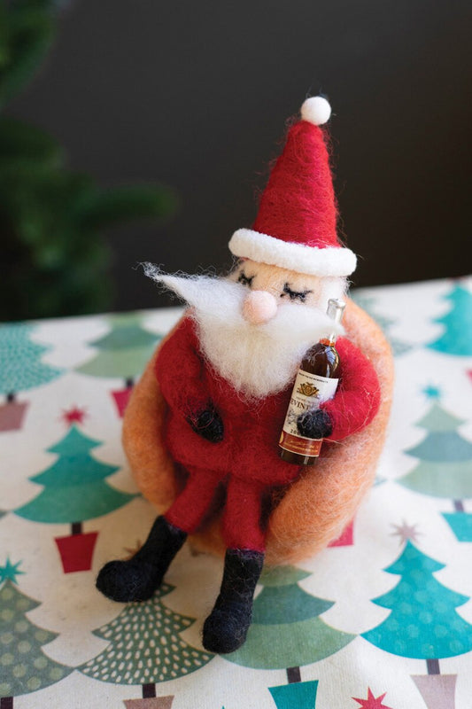 Felt Santa with Wine Bottle