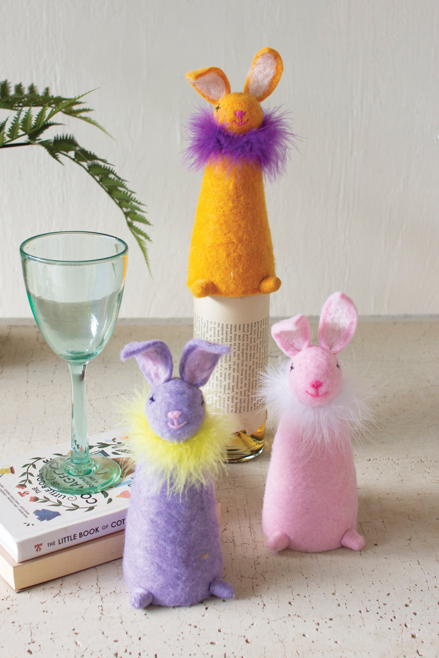 Set of 3 Felt Easter Rabbit Bottle Toppers