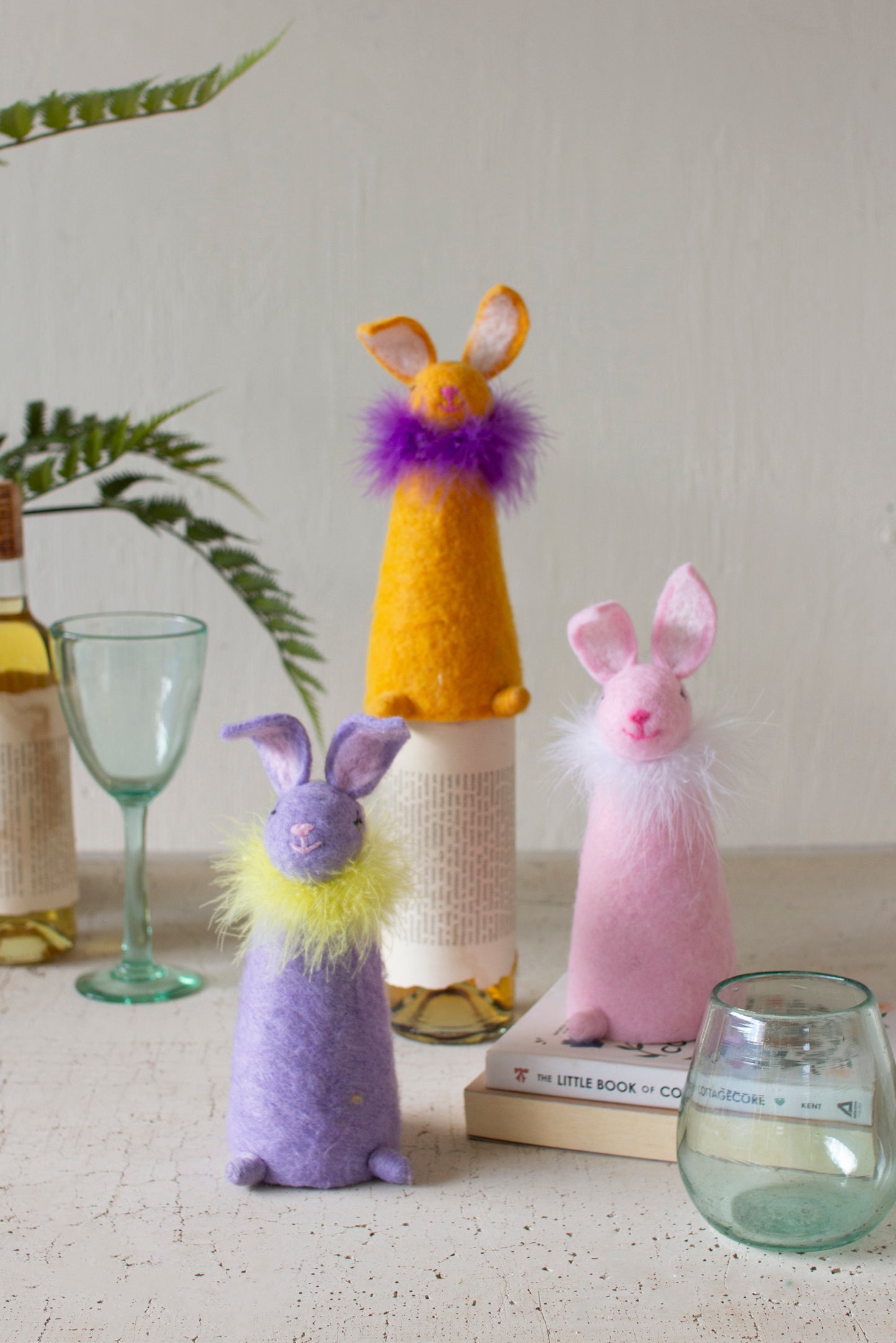 Set of 3 Felt Easter Rabbit Bottle Toppers