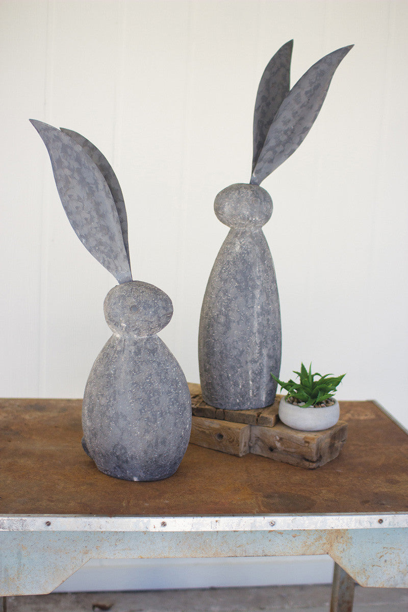 FAUX STONE RABBIT WITH TALL METAL EARS -2 Height Options