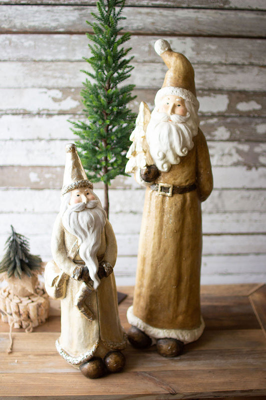 SET OF TWO RESIN SANTAS