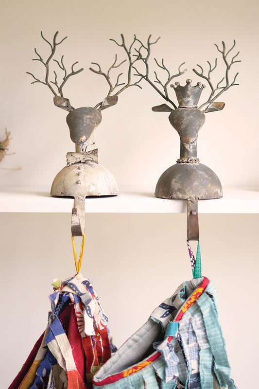 SET OF TWO METAL DEER STOCKING HOLDERS