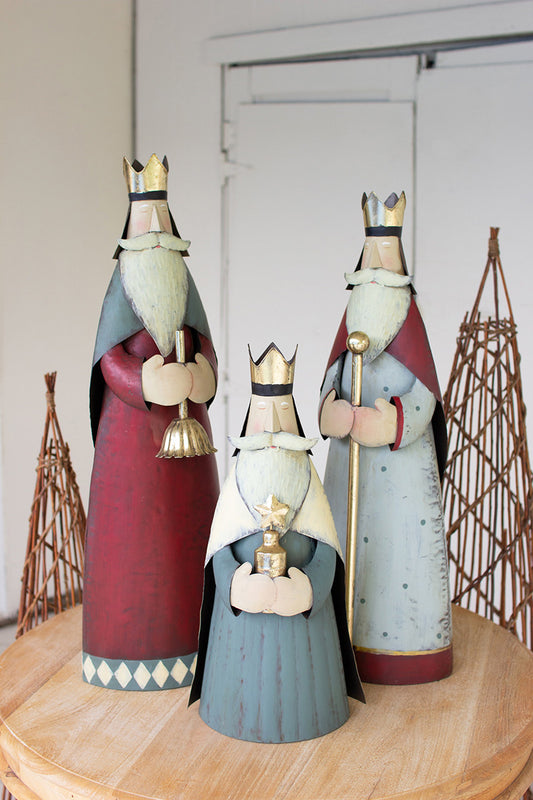 SET OF THREE PAINTED METAL KINGS