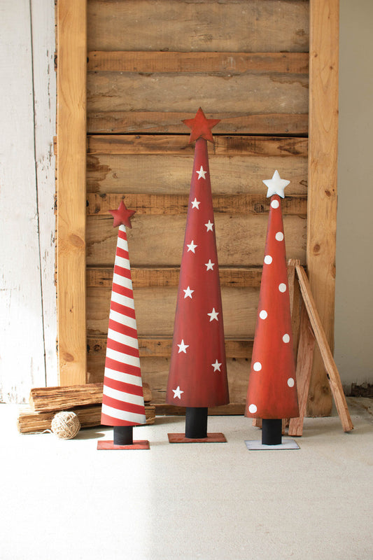 SET OF THREE PAINTED CHRISTMAS TOPIARIES