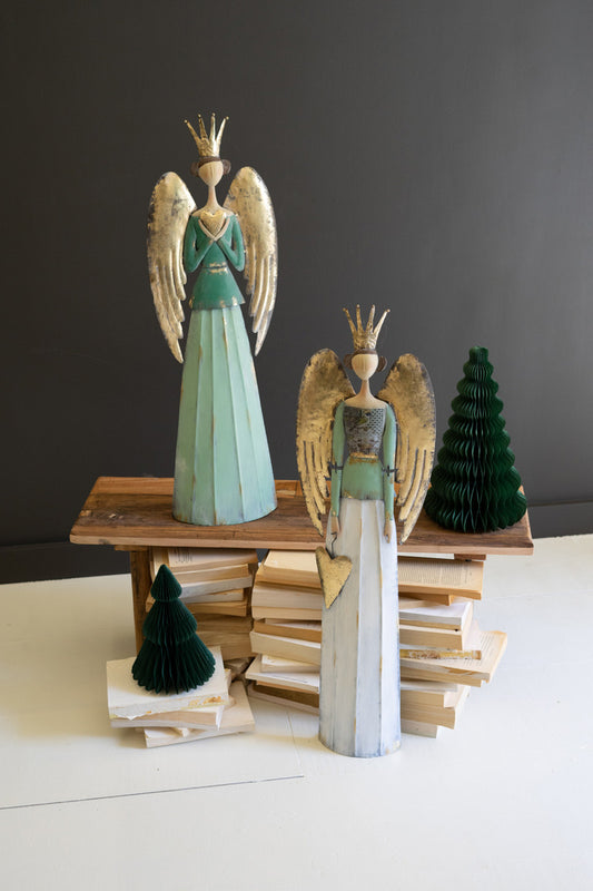 SET OF TWO PAINTED METAL CHRISTMAS ANGELS