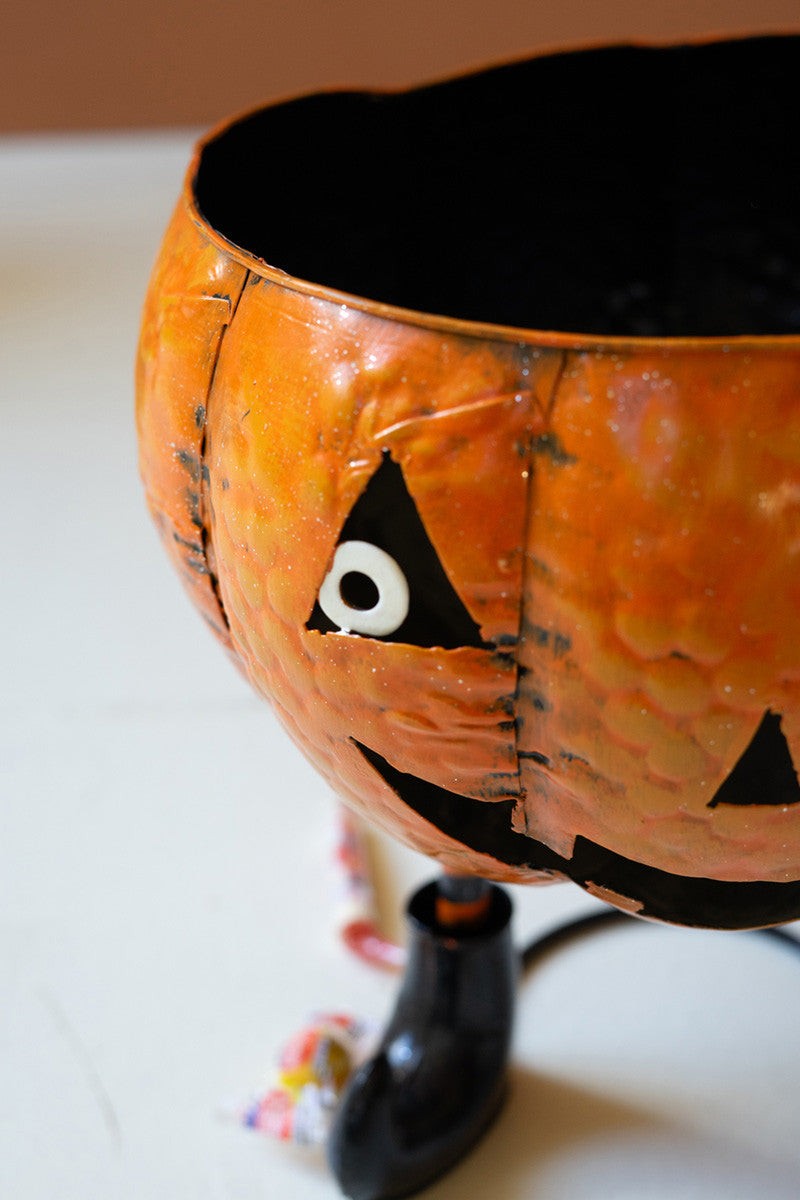 Painted Metal Halloween Bowl / Jack-O-Lantern