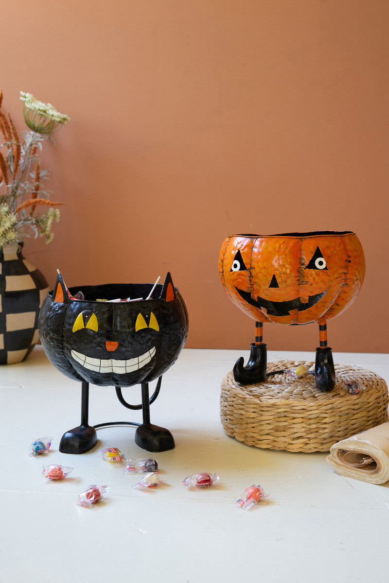 Painted Metal Halloween Bowl / Jack-O-Lantern