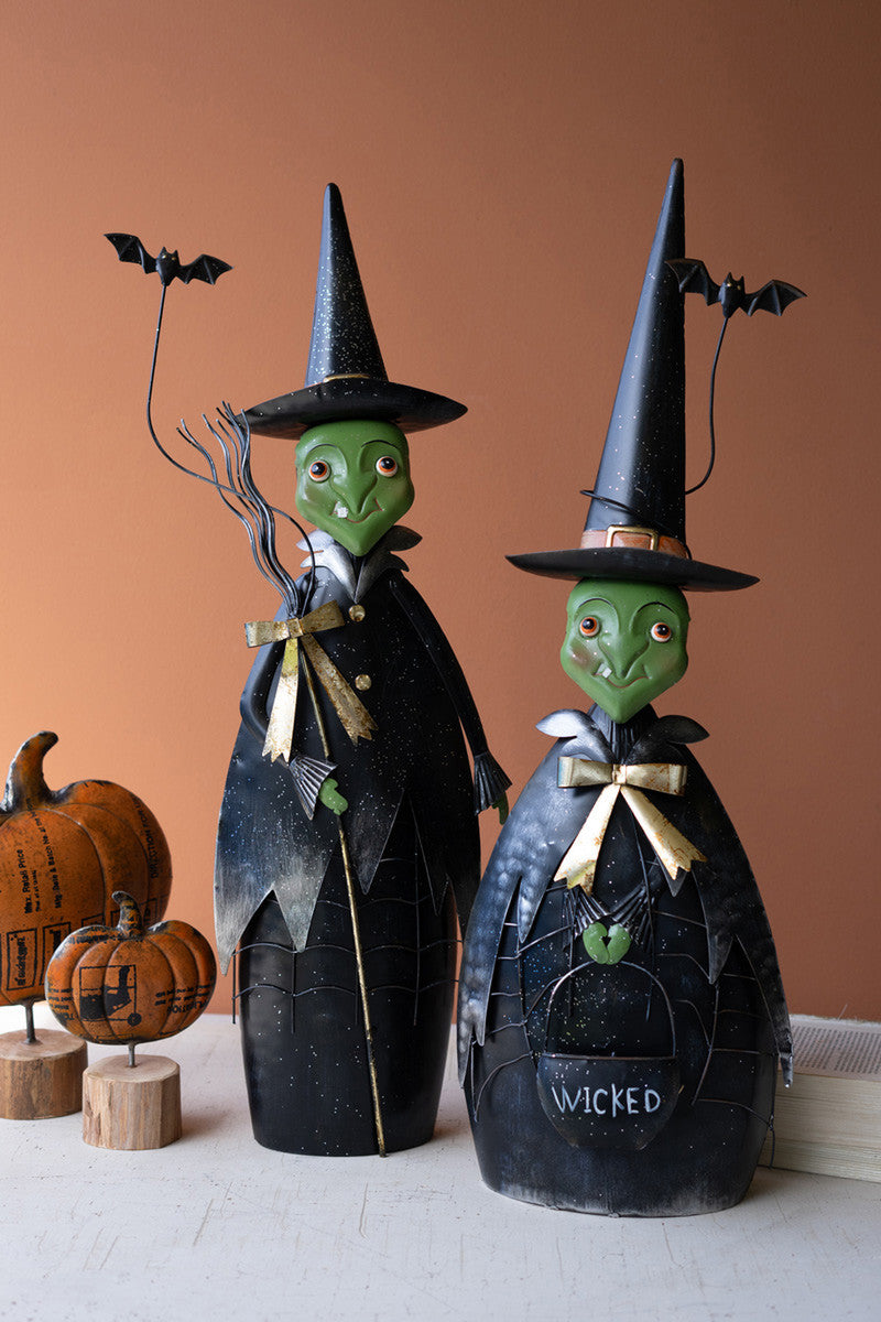 Set of 2 Painted Metal Halloween Witches