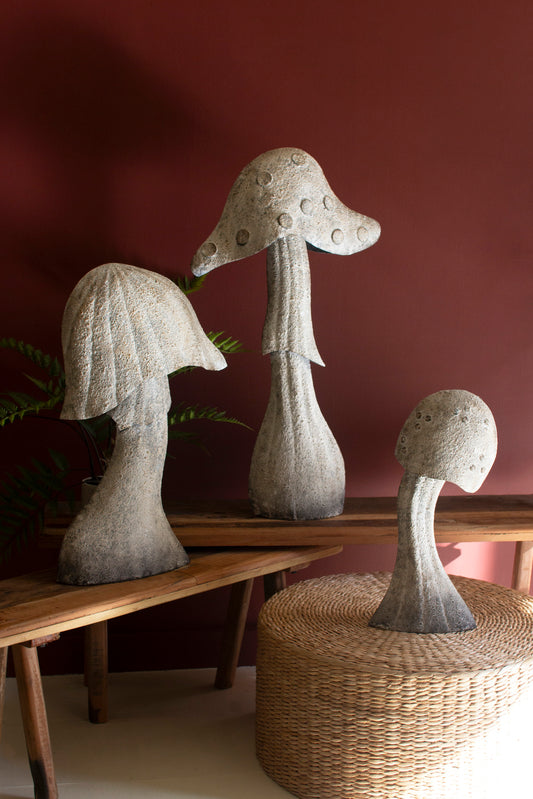 Set of 3 Rustic Metal Mushrooms