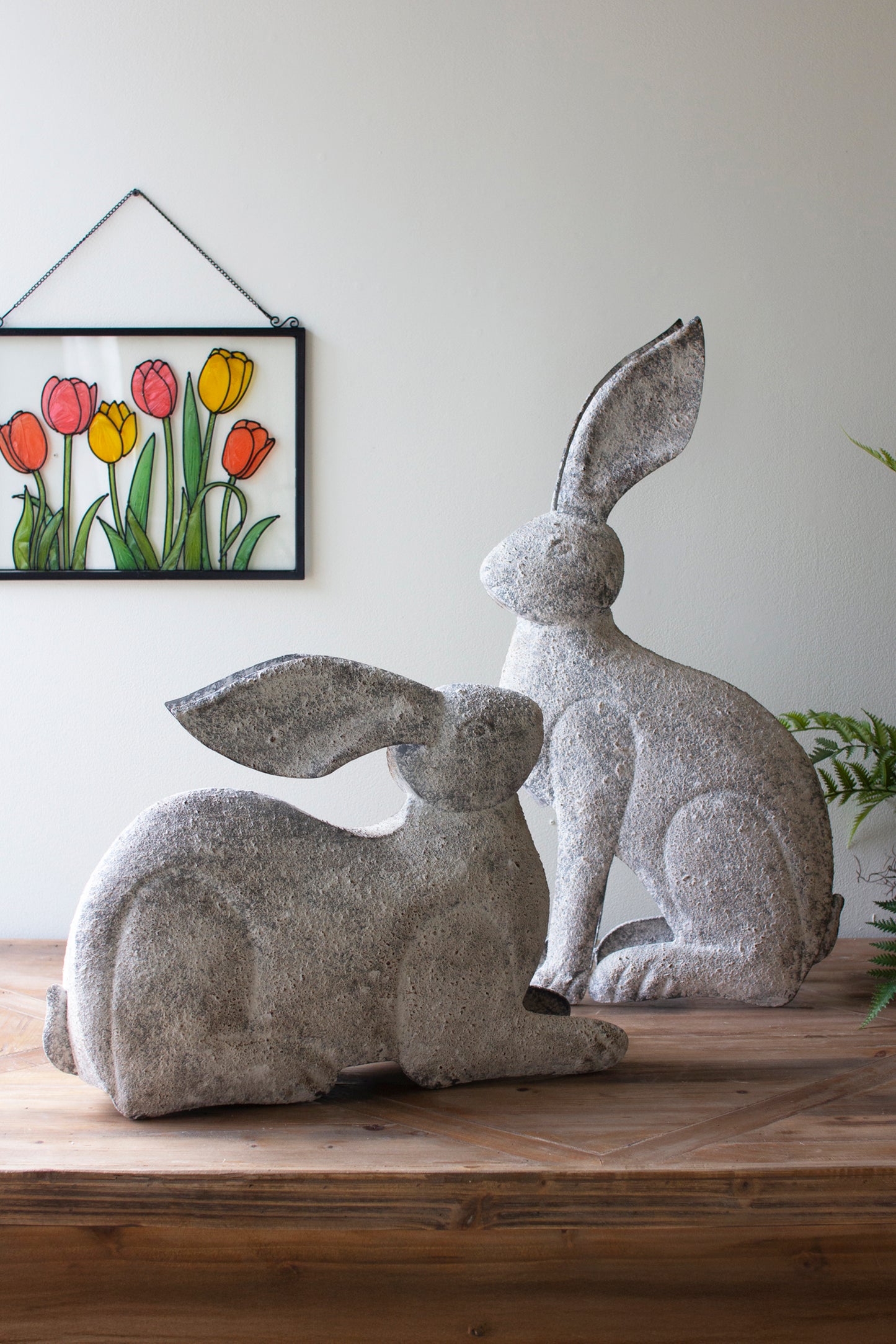 Set of 2 Rustic Metal Rabbits