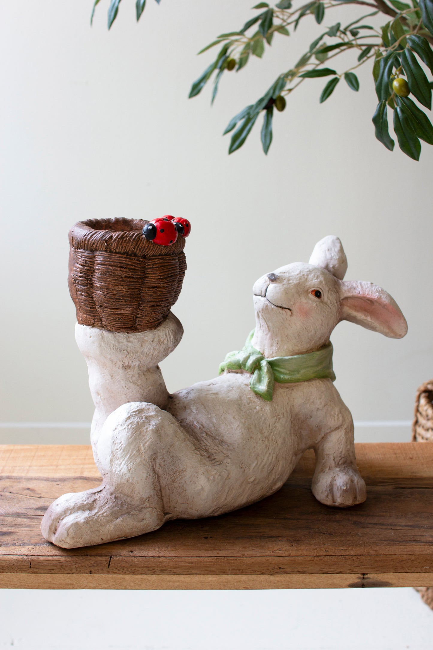 Resin Easter Bunny with Basket and Ladybugs