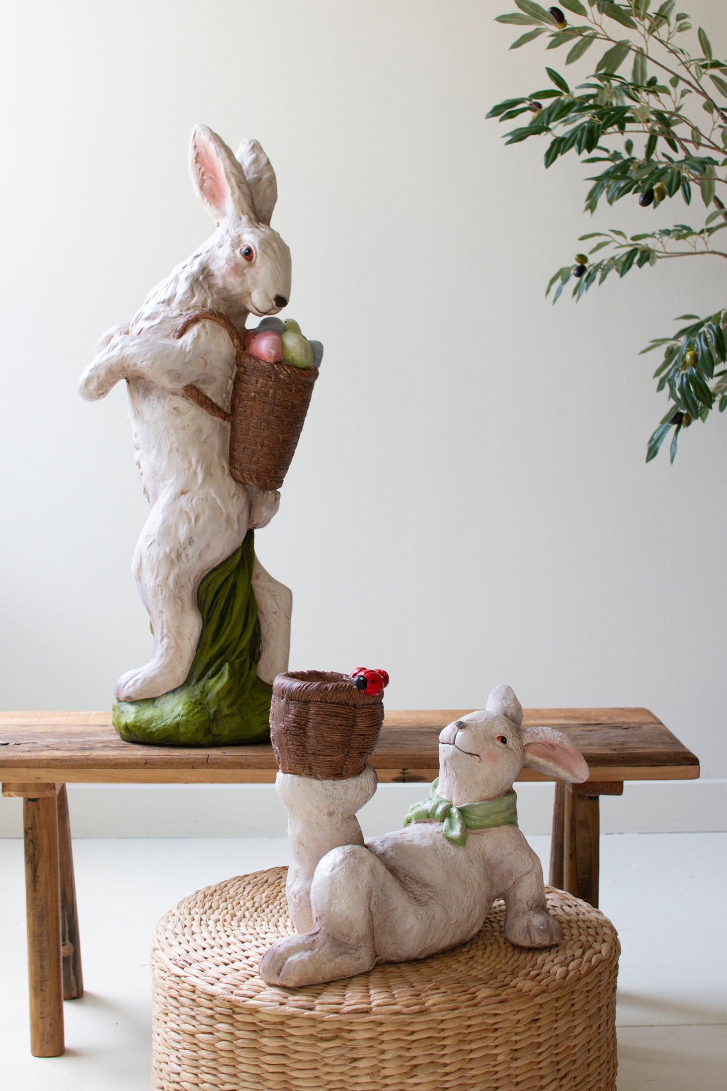 Resin Easter Bunny with Basket and Ladybugs