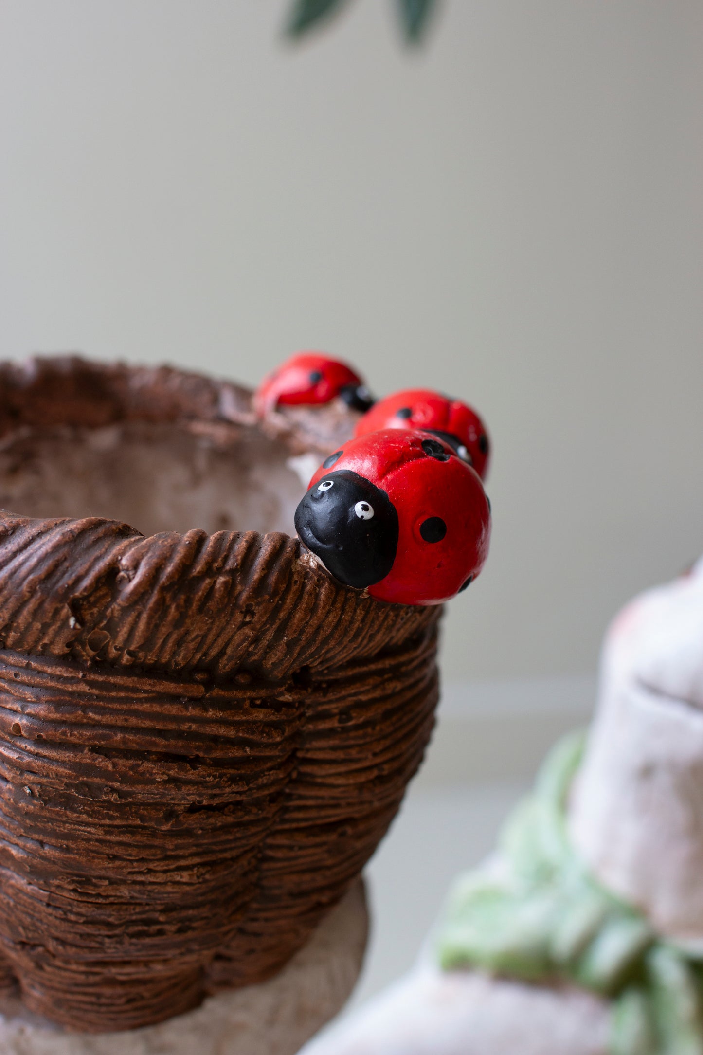 Resin Easter Bunny with Basket and Ladybugs