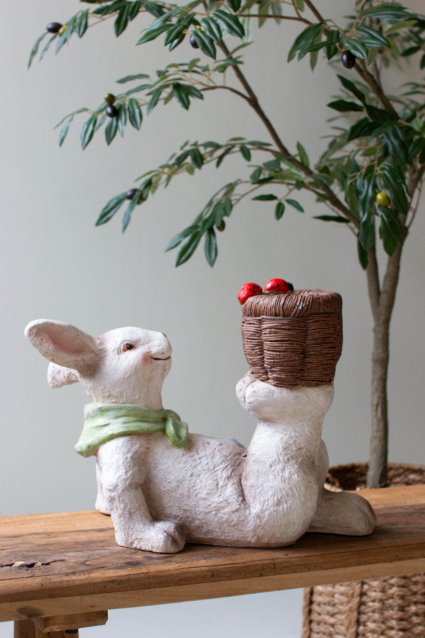 Resin Easter Bunny with Basket and Ladybugs