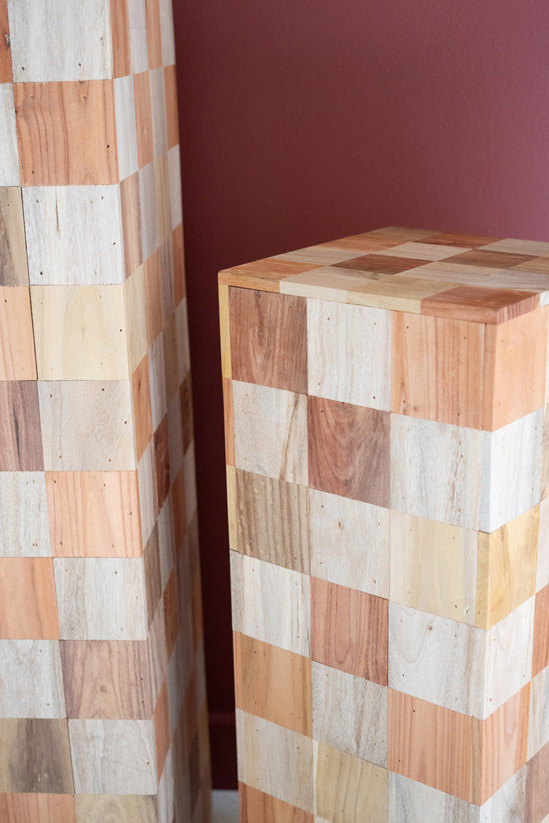 Set of 2 Assorted Wood Block Pedestals