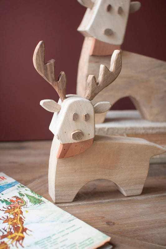 Set of 2 Recycled Wood Reindeer