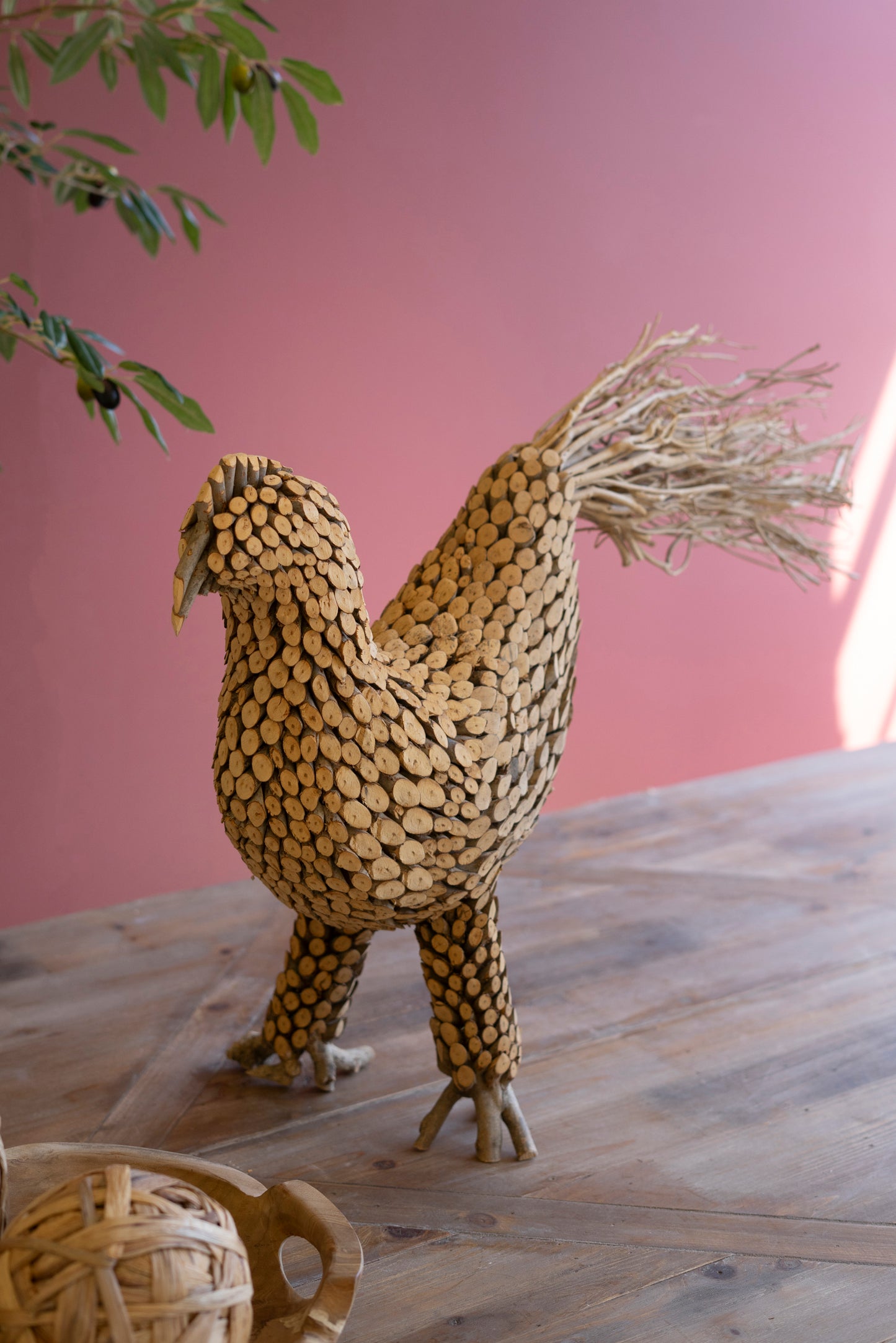 Reclaimed Spliced Wood and Twig Rooster