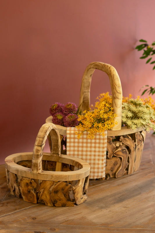 Set of 2 Driftwood Baskets with Handles Set of 2 Driftwood Baskets with Handles