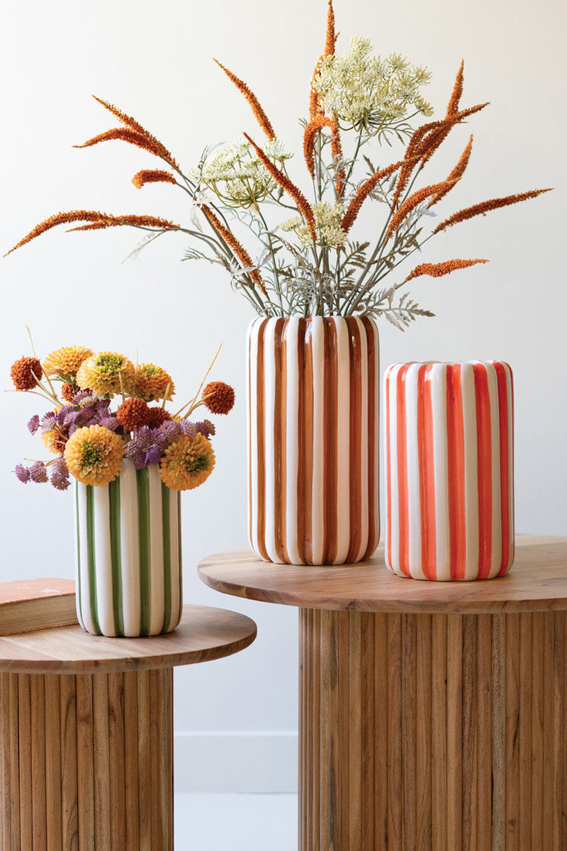 Set of 3 Ceramic Vases with Vertical Stripes