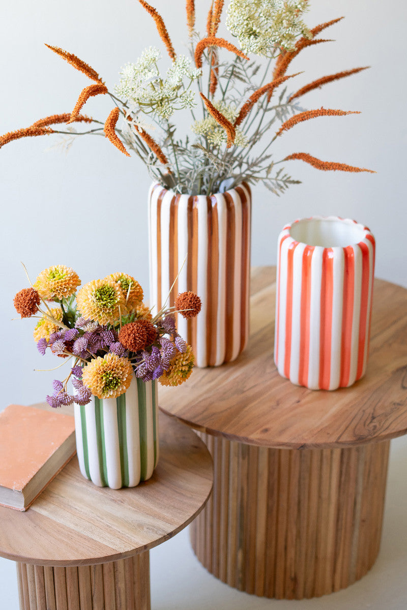 Set of 3 Ceramic Vases with Vertical Stripes