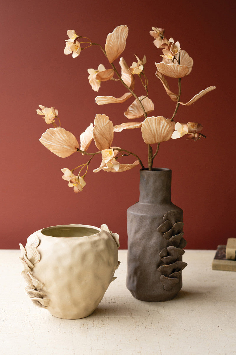 Cream Ceramic Vase with Mushroom Designs