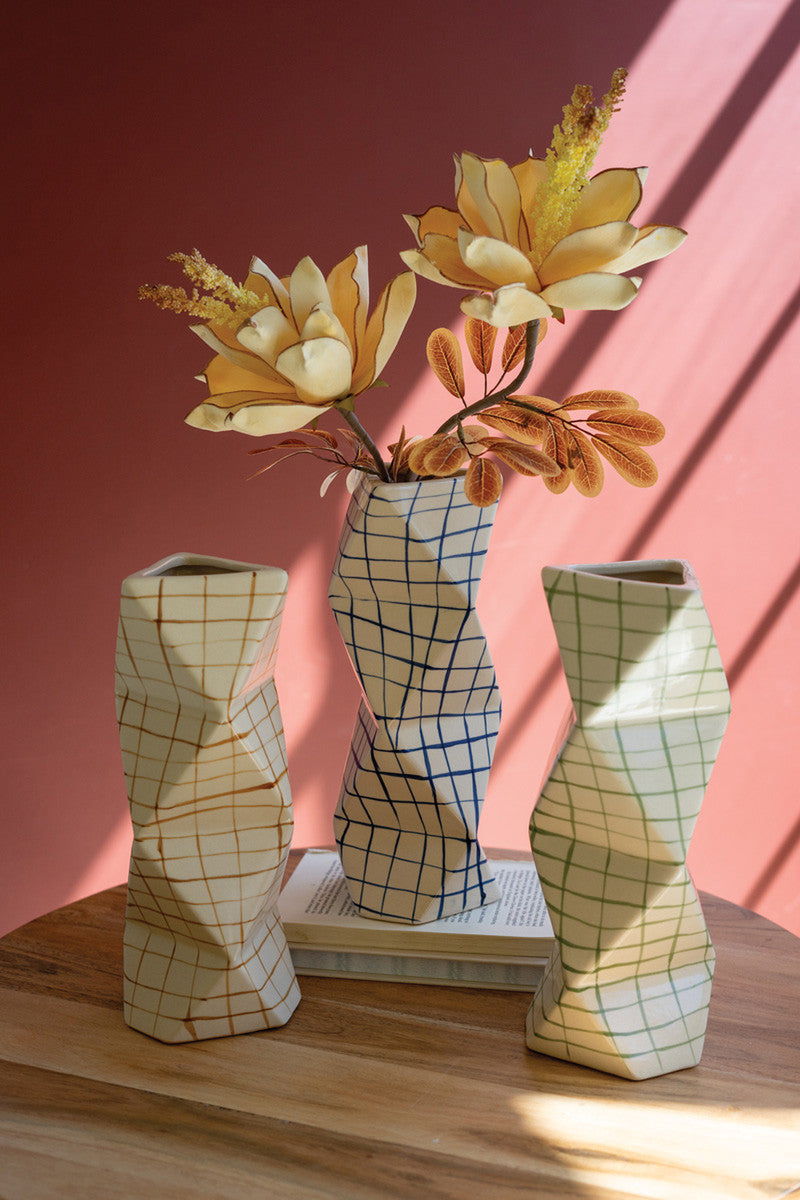 Set of 3 Geometric Ceramic Vases