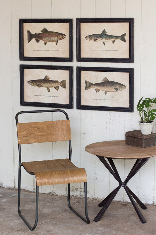 SET OF FOUR TROUT PRINTS UNDER GLASS