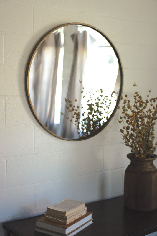 ROUND BRASS METAL FRAMED MIRROR