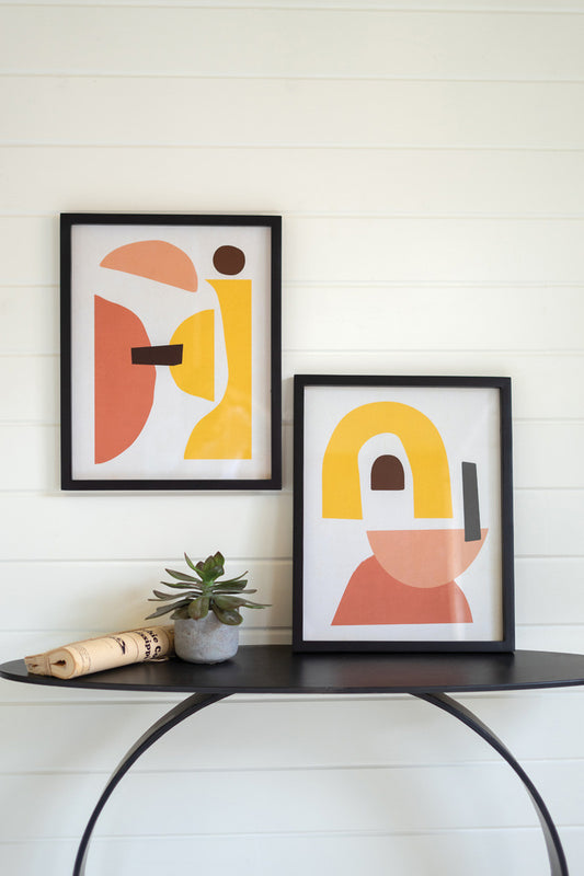 Set of 2 Colorful Framed Graphic Prints Under Glass