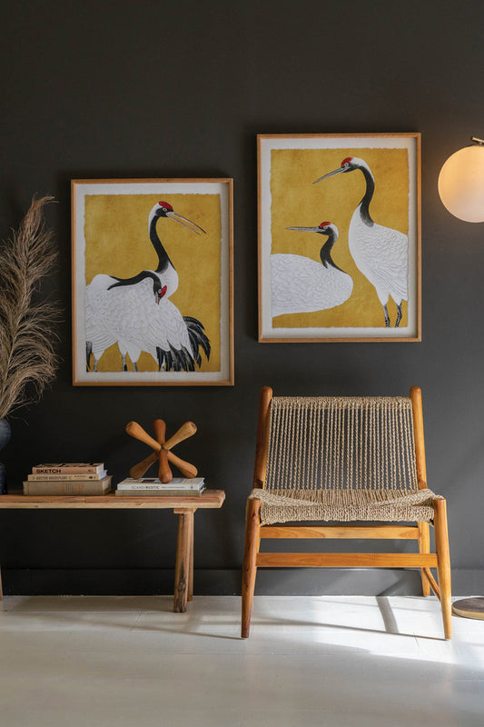 SET 2 FRAMED PRINTS UNDER GLASS -BLACK WHITE AND RED HERONS