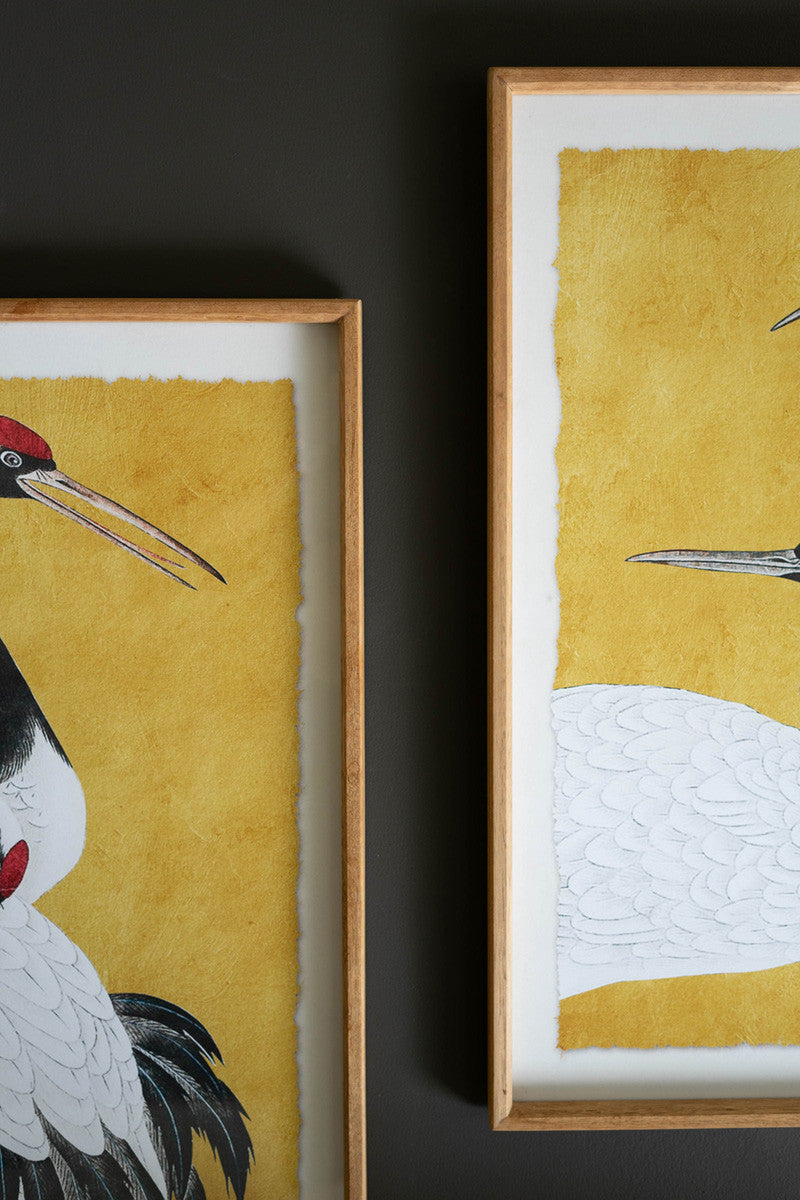 SET 2 FRAMED PRINTS UNDER GLASS -BLACK WHITE AND RED HERONS