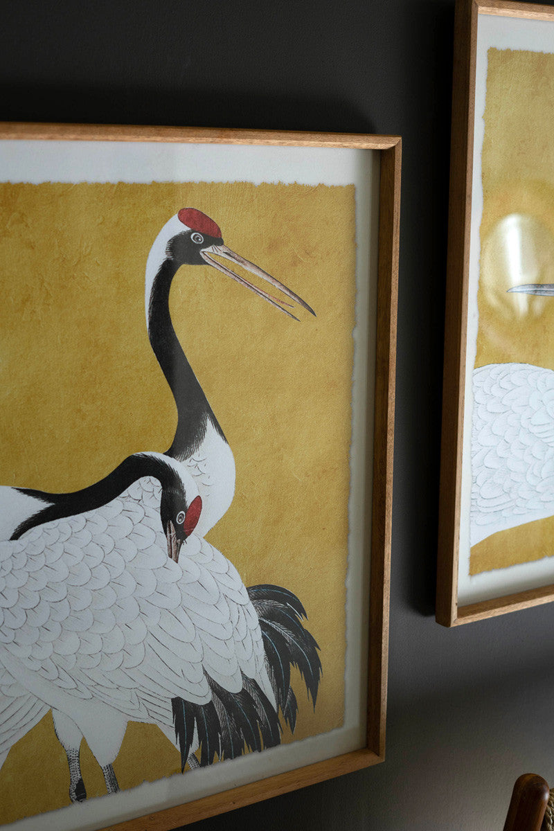 SET 2 FRAMED PRINTS UNDER GLASS -BLACK WHITE AND RED HERONS