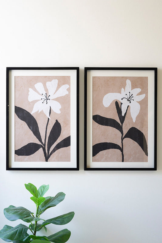 Set of 2 Framed Flower Prints Under Glass