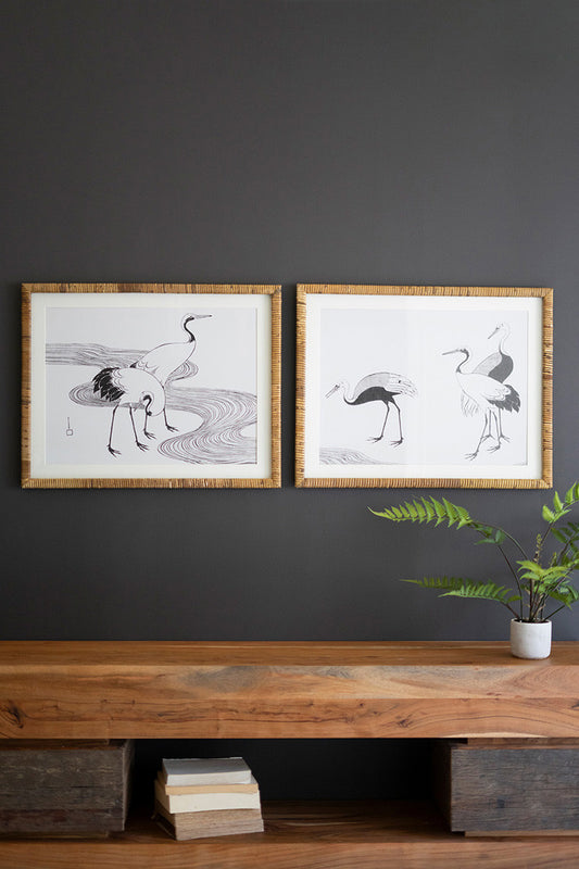 Set of 2 Framed Shore Bird Prints Under Glass