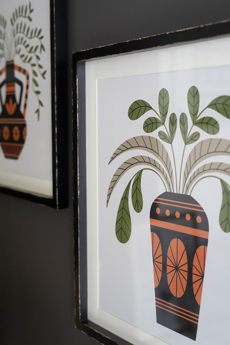 Set of 2 Framed Vases with Foliage Prints Under Glass