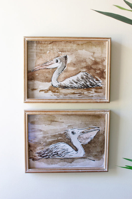 Set of 2 Pelican Prints under Glass