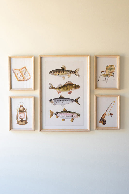 Set of 5 Fish Camp Prints under Glass