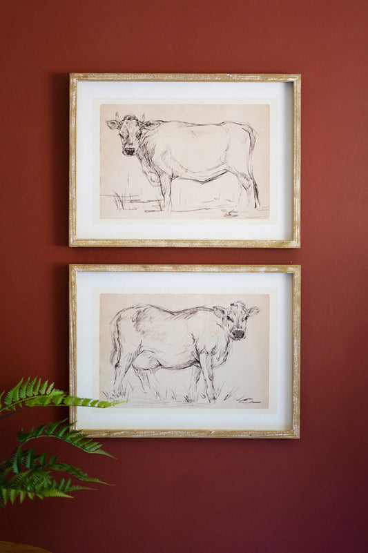 Set of 2 Cow Prints under Glass